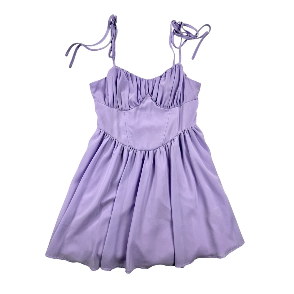 Babydoll Mini Dress L Purple Fairycore Y2K Whimsy Coquette Milkmaid Sheer‎